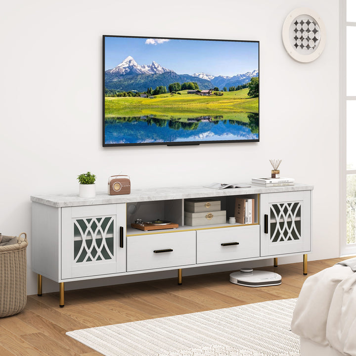 Giantex TV Stand for TV up to 80", 71-Inch Modern Entertainment Center with Glass Doors &amp; 2 Storage Drawers