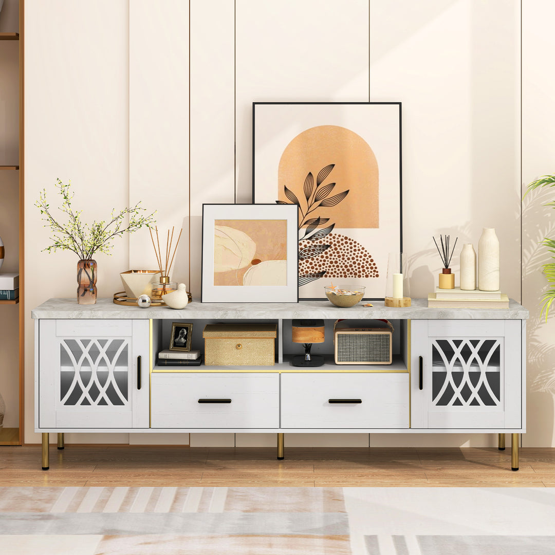 Giantex TV Stand for TV up to 80", 71-Inch Modern Entertainment Center with Glass Doors &amp; 2 Storage Drawers