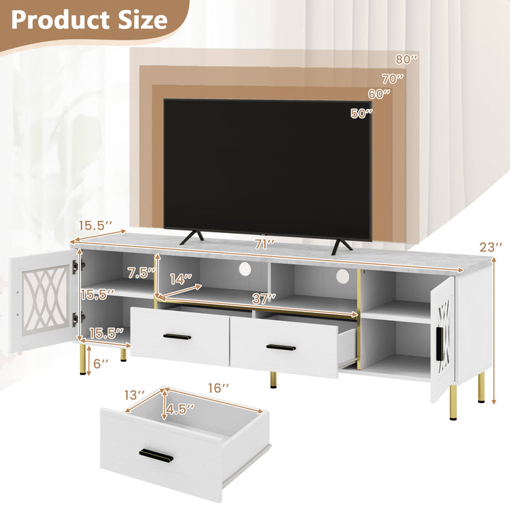 Giantex TV Stand for TV up to 80", 71-Inch Modern Entertainment Center with Glass Doors &amp; 2 Storage Drawers
