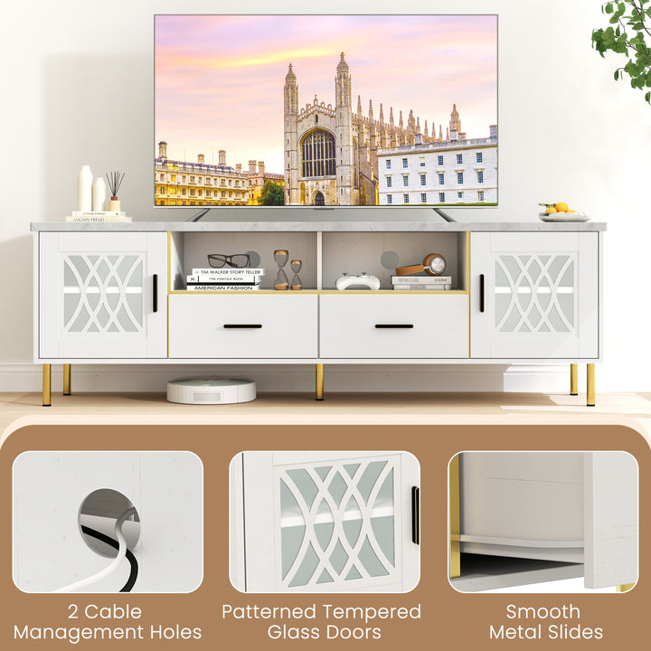 Giantex TV Stand for TV up to 80", 71-Inch Modern Entertainment Center with Glass Doors &amp; 2 Storage Drawers