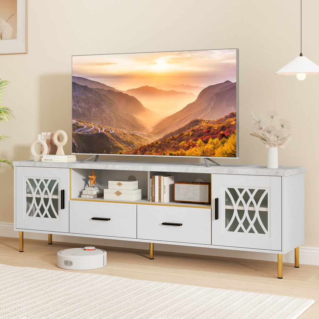 Giantex TV Stand for TV up to 80", 71-Inch Modern Entertainment Center with Glass Doors &amp; 2 Storage Drawers