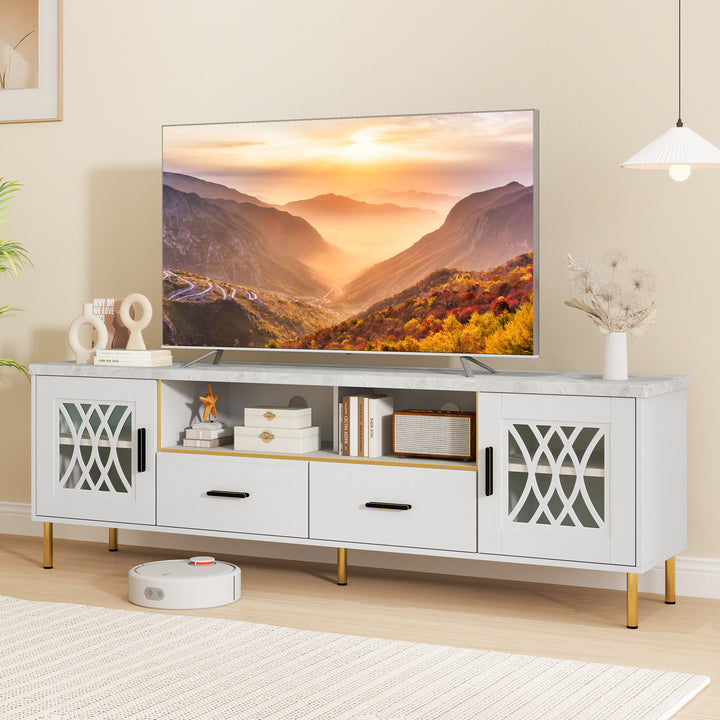 Giantex TV Stand for TV up to 80", 71-Inch Modern Entertainment Center with Glass Doors &amp; 2 Storage Drawers