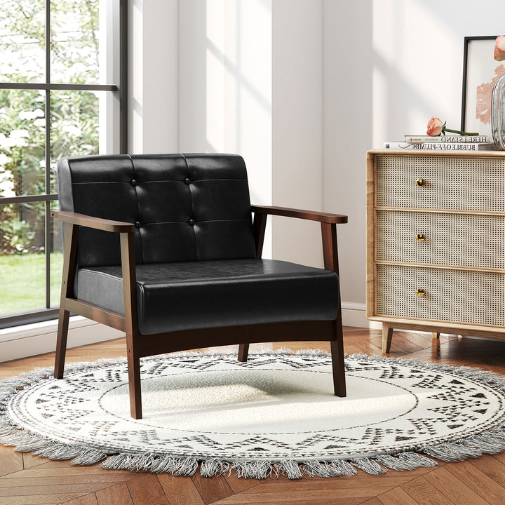 Giantex Mid Century Modern Accent Chair, Upholstered Tufted Armchair with Solid Rubber Wood Frame