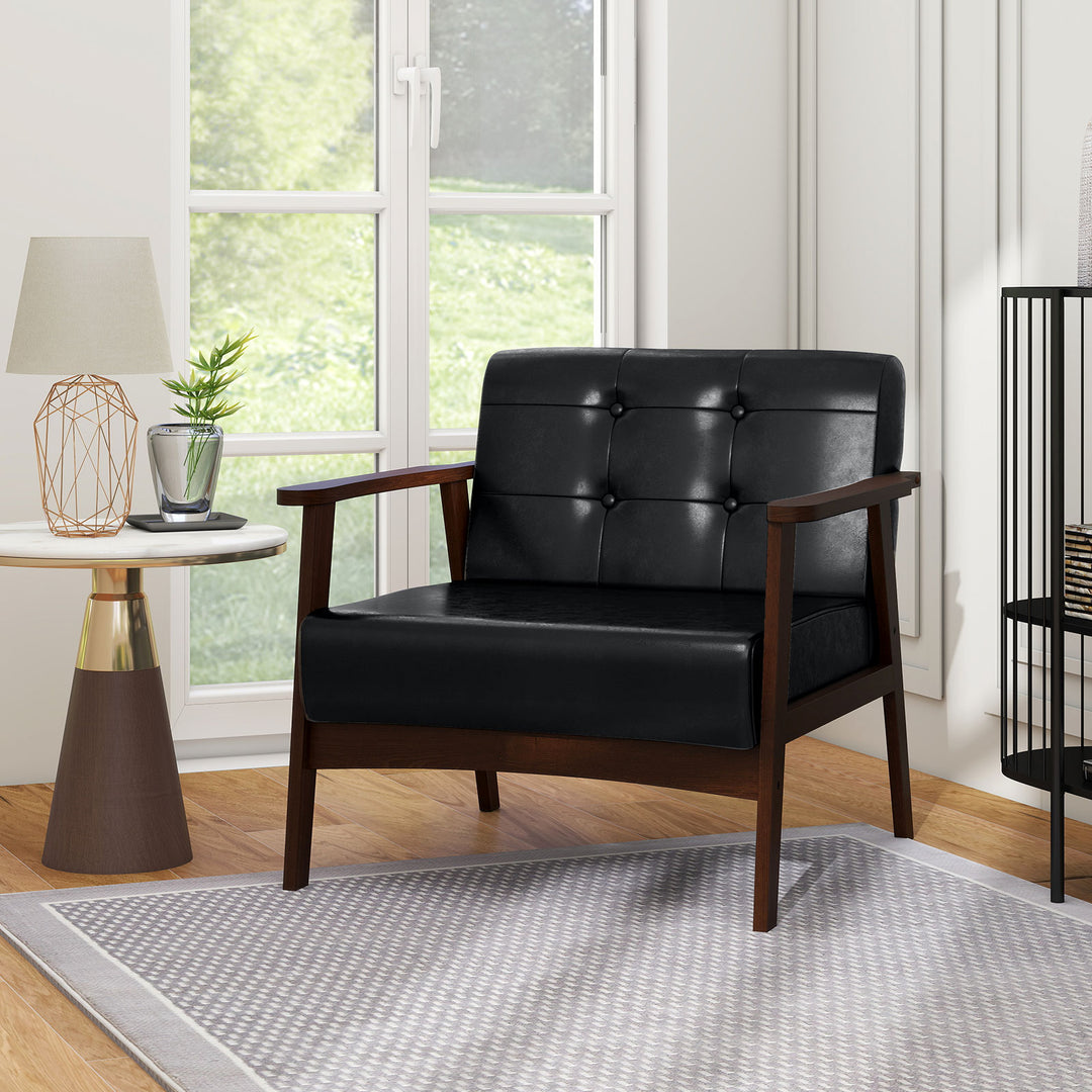 Giantex Mid Century Modern Accent Chair, Upholstered Tufted Armchair with Solid Rubber Wood Frame