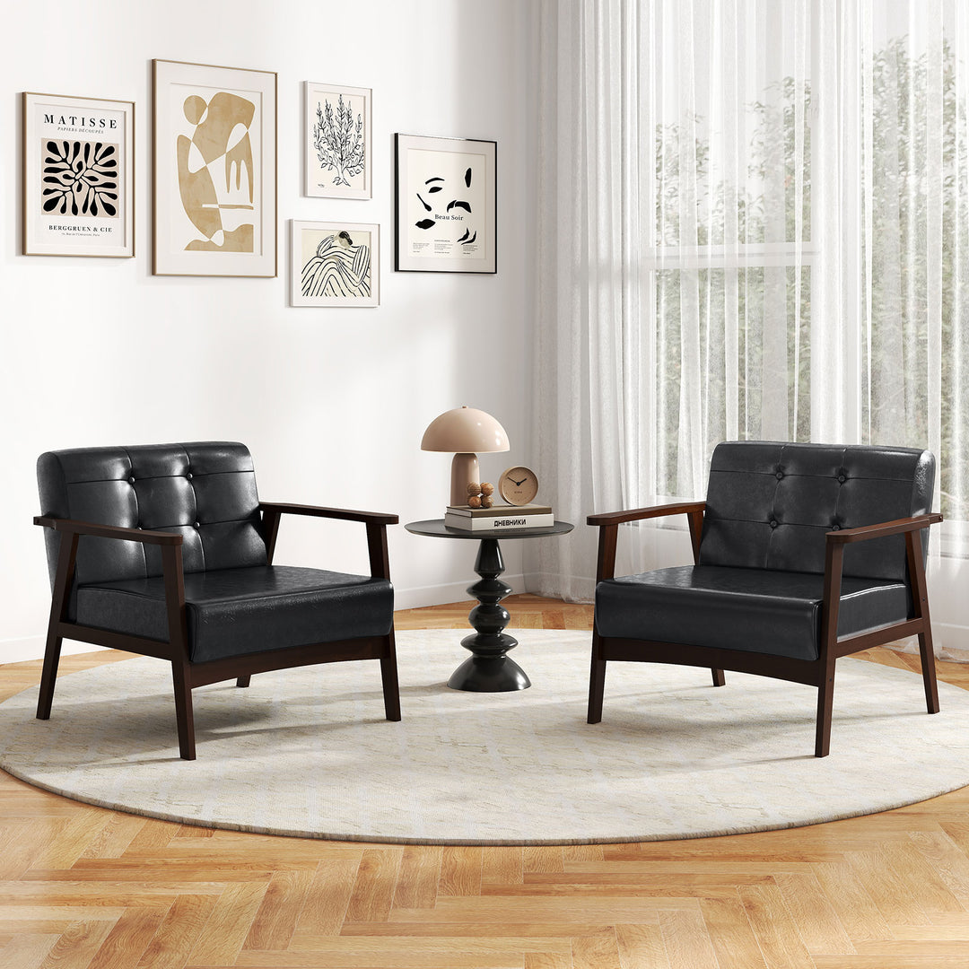 Giantex Mid Century Modern Accent Chair, Upholstered Tufted Armchair with Solid Rubber Wood Frame