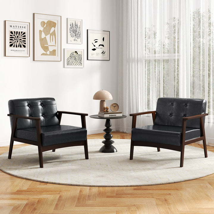 Giantex Mid Century Modern Accent Chair, Upholstered Tufted Armchair with Solid Rubber Wood Frame