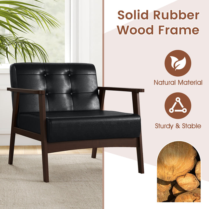 Giantex Mid Century Modern Accent Chair, Upholstered Tufted Armchair with Solid Rubber Wood Frame