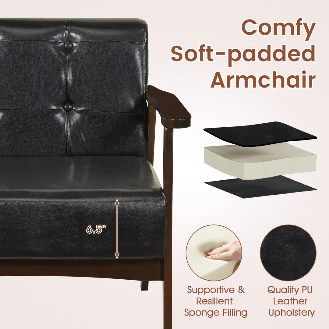 Giantex Mid Century Modern Accent Chair, Upholstered Tufted Armchair with Solid Rubber Wood Frame