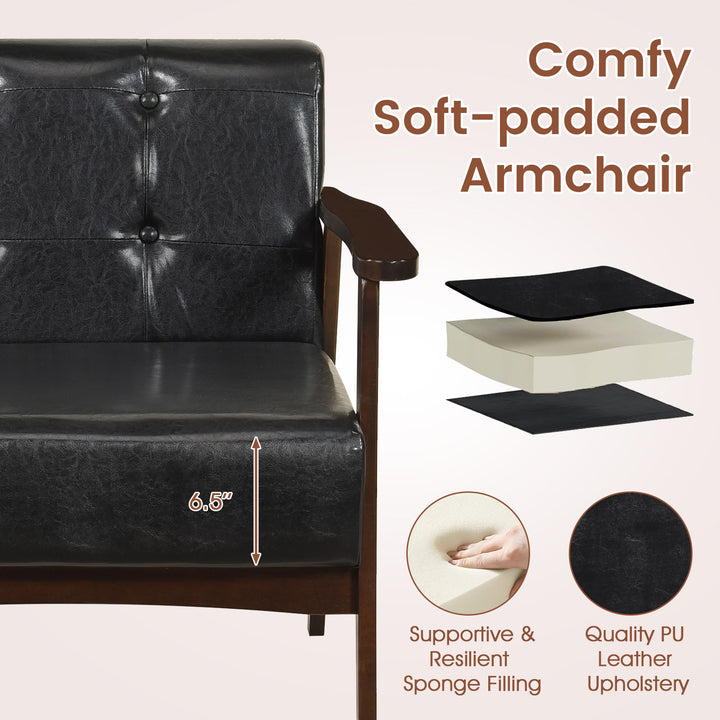 Giantex Mid Century Modern Accent Chair, Upholstered Tufted Armchair with Solid Rubber Wood Frame