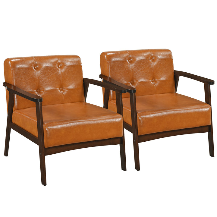 Giantex Mid Century Modern Accent Chair, Upholstered Tufted Armchair with Solid Rubber Wood Frame