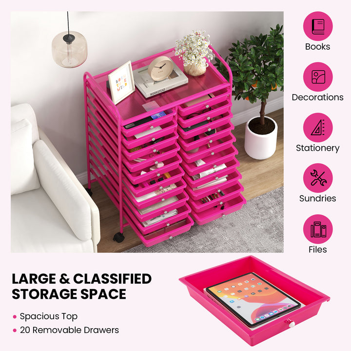 Giantex Storage Drawer Carts, 20-Drawer Organizer, Utility Cart on Wheels