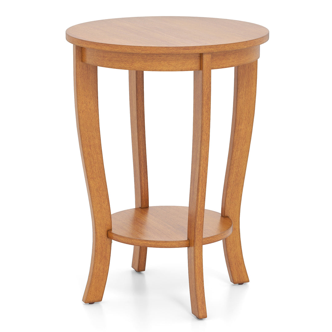 Giantex Round End Table with Storage Shelf Set of 2, Retro Nightstand with Solid Wood Legs, 24.5" Accent Table for Small Spaces