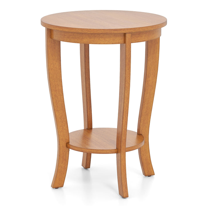 Giantex Round End Table with Storage Shelf Set of 2, Retro Nightstand with Solid Wood Legs, 24.5" Accent Table for Small Spaces