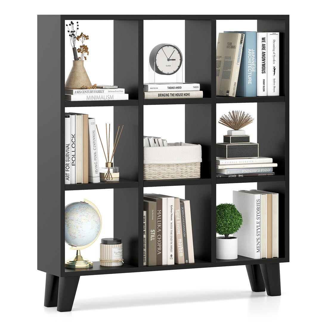 Giantex 9-Cube Open Bookcase, 3-Tier Freestanding Bookshelf with 4 Slanted Legs &amp; 6 Removable Shelves