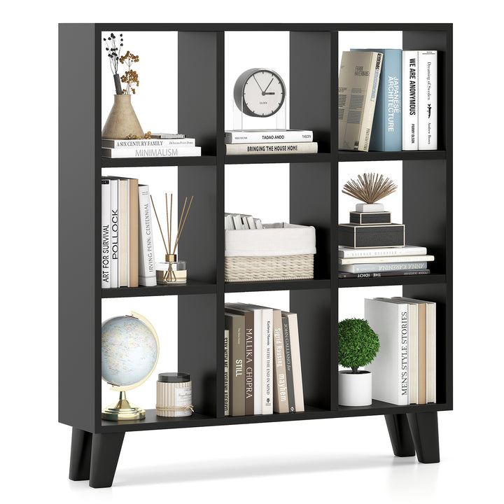 Giantex 9-Cube Open Bookcase, 3-Tier Freestanding Bookshelf with 4 Slanted Legs &amp; 6 Removable Shelves