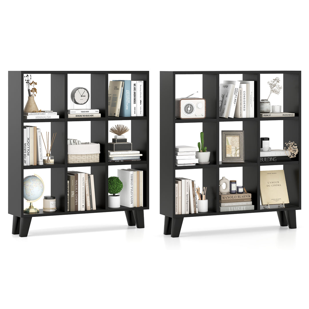 Giantex 9-Cube Open Bookcase, 3-Tier Freestanding Bookshelf with 4 Slanted Legs &amp; 6 Removable Shelves