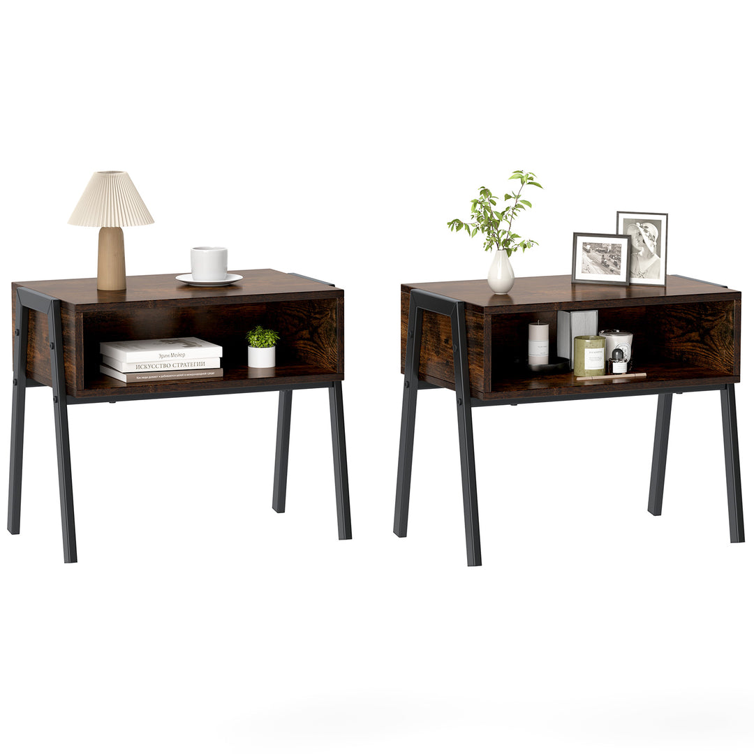 Giantex Stackable End Table Set of 2, Compact Nightstands w/Metal Frame &amp; Open Compartments