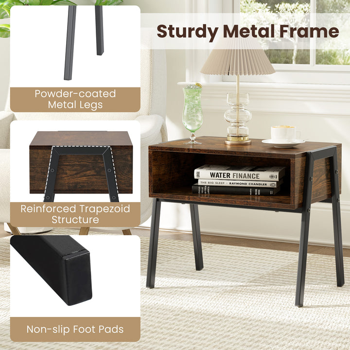 Giantex Stackable End Table Set of 2, Compact Nightstands w/Metal Frame &amp; Open Compartments