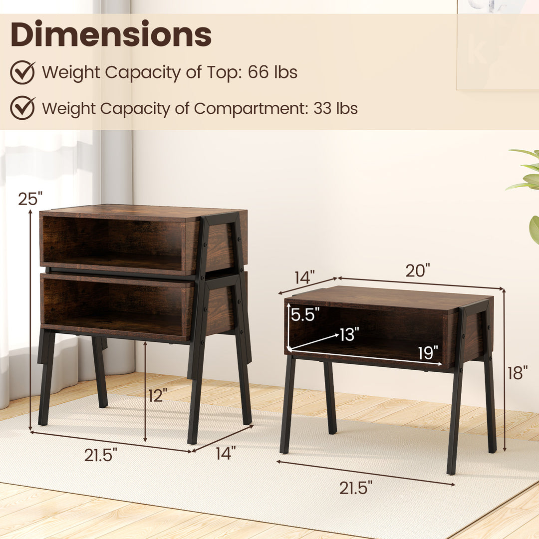 Giantex Stackable End Table Set of 2, Compact Nightstands w/Metal Frame &amp; Open Compartments