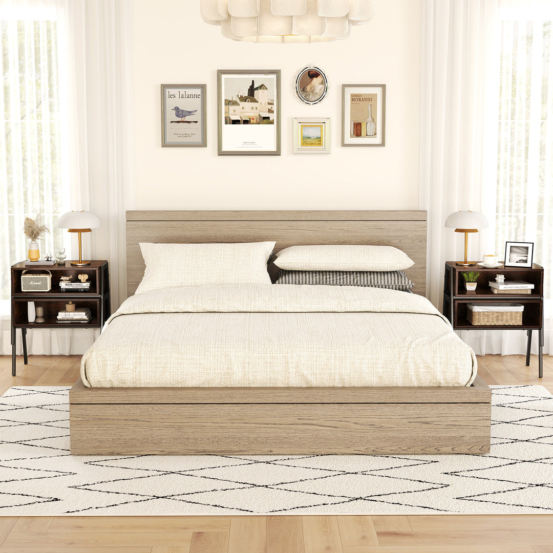 Giantex Stackable End Table Set of 2, Compact Nightstands w/Metal Frame &amp; Open Compartments