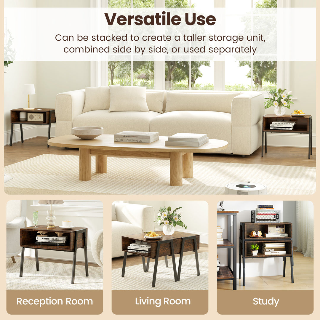 Giantex Stackable End Table Set of 2, Compact Nightstands w/Metal Frame &amp; Open Compartments