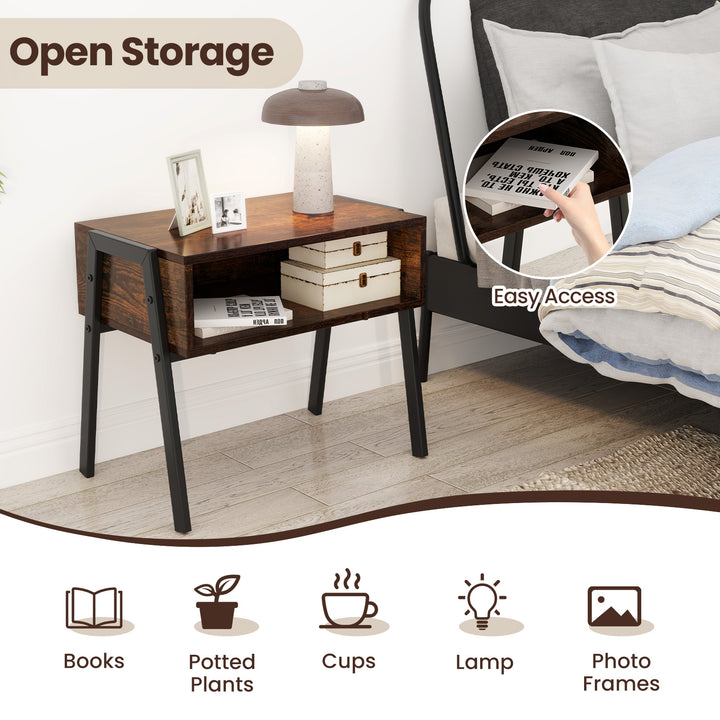 Giantex Stackable End Table Set of 2, Compact Nightstands w/Metal Frame &amp; Open Compartments