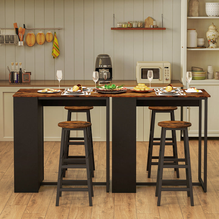 3 Piece Pub Dining Set, Wooden Counter Height Table Set with 2 Bar Stools (Brown)