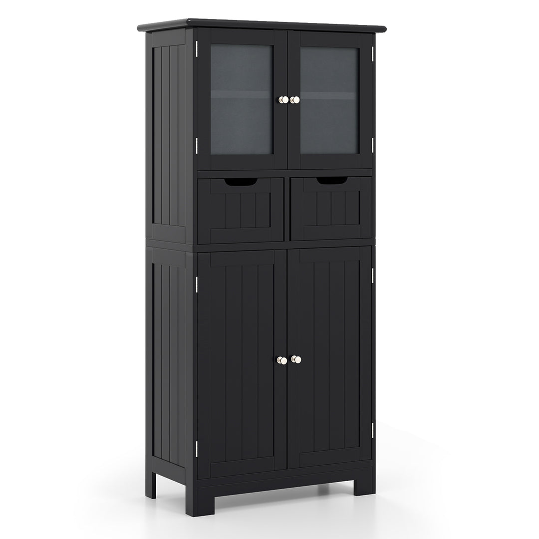 Giantex Floor Storage Cabinet, Freestanding Bathroom Cabinet with 2 Glass Doors, 2 Drawers &amp; Adjustable Shelves, White