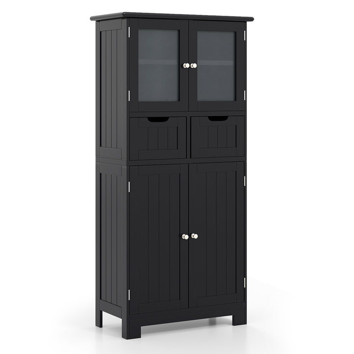 Giantex Floor Storage Cabinet, Freestanding Bathroom Cabinet with 2 Glass Doors, 2 Drawers &amp; Adjustable Shelves, White