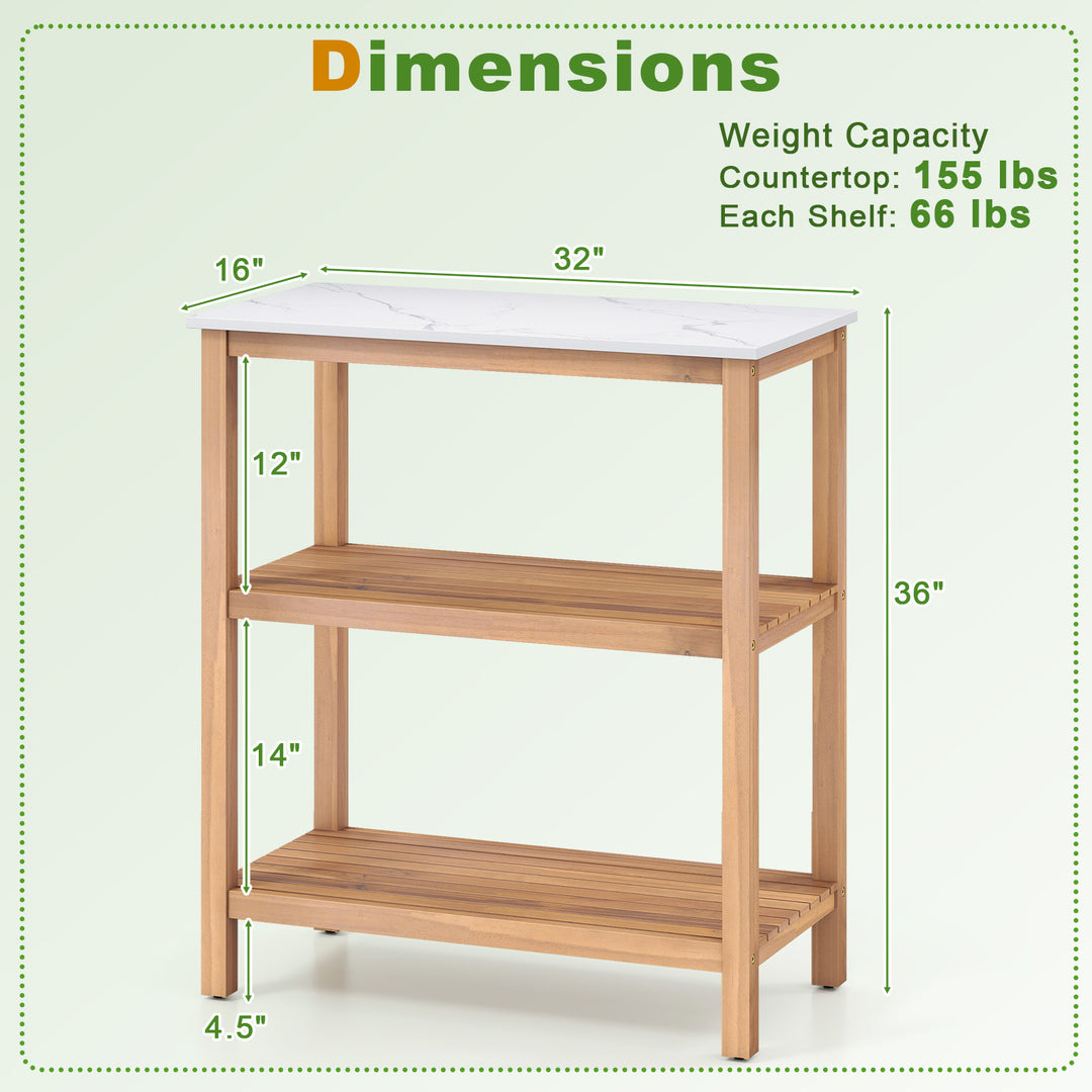 Giantex 3 Tier Outdoor Potting Bench with Faux Marble Tabletop