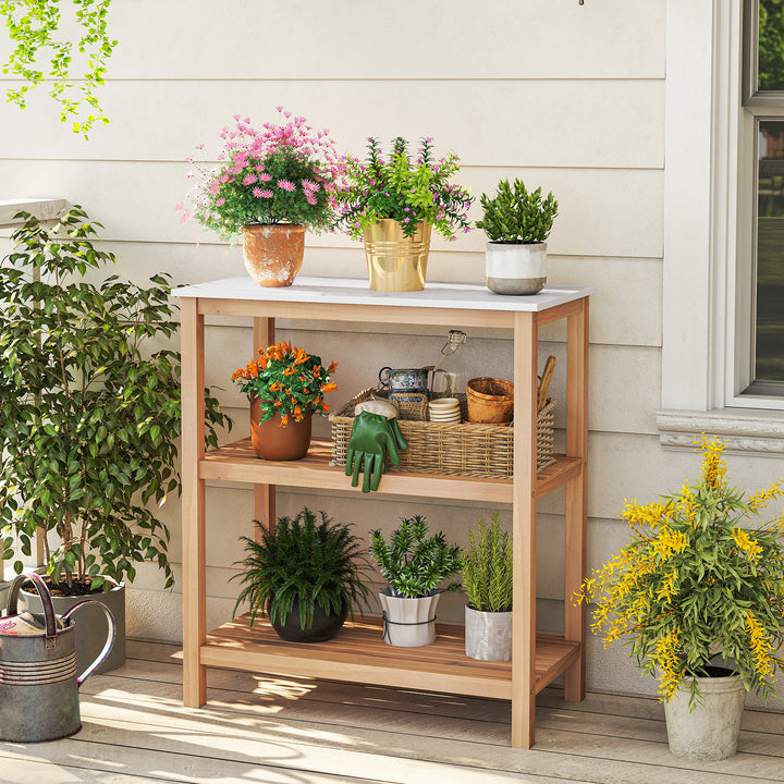 Giantex 3 Tier Outdoor Potting Bench with Faux Marble Tabletop