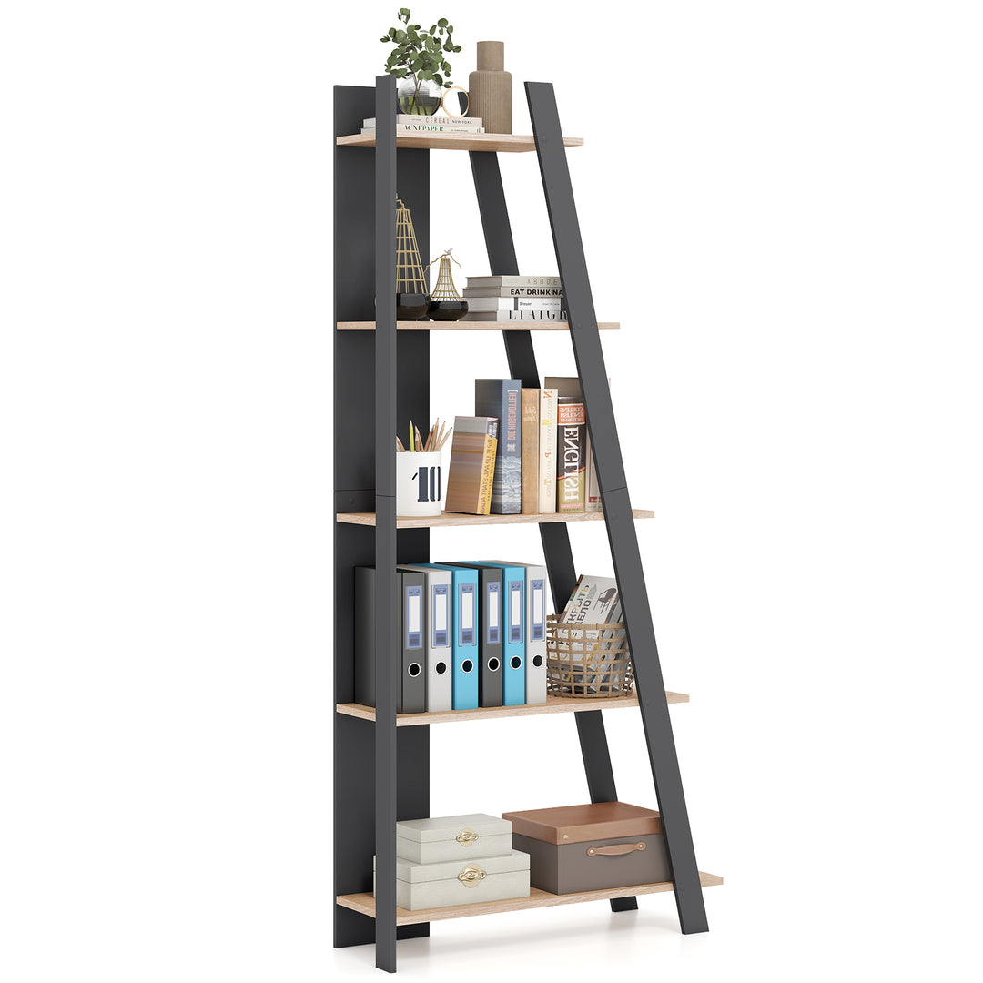 Giantex 4 Tier/ 5-Tier Narrow Wooden Vertical Trapezoidal Bookcase