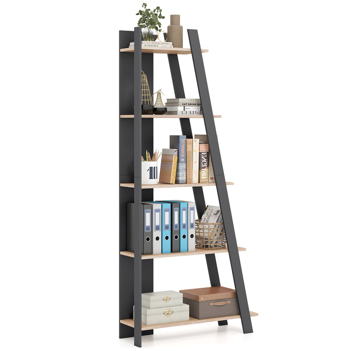Giantex 4 Tier/ 5-Tier Narrow Wooden Vertical Trapezoidal Bookcase