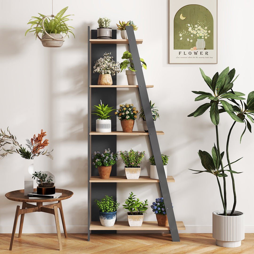 Giantex 4 Tier/ 5-Tier Narrow Wooden Vertical Trapezoidal Bookcase