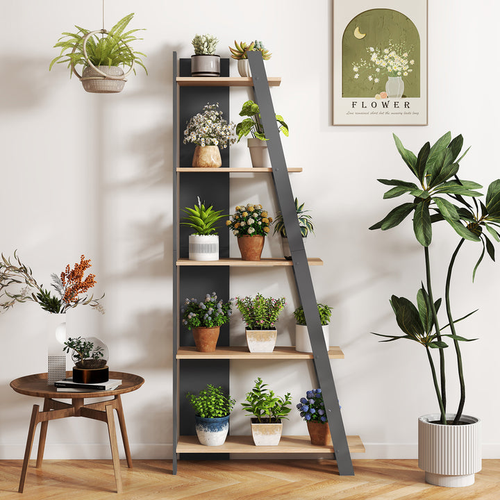 Giantex 4 Tier/ 5-Tier Narrow Wooden Vertical Trapezoidal Bookcase