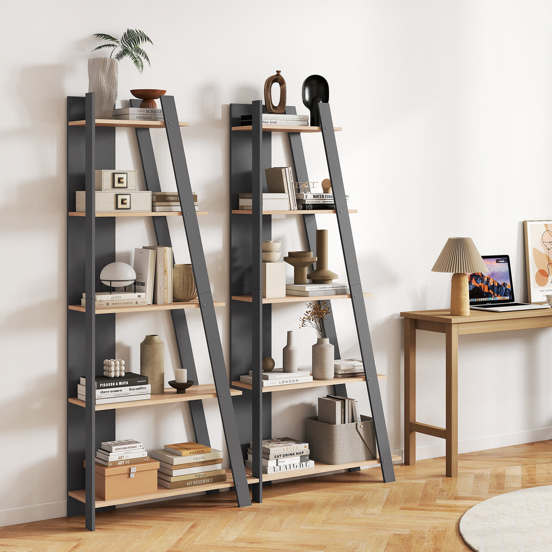 Giantex 4 Tier/ 5-Tier Narrow Wooden Vertical Trapezoidal Bookcase