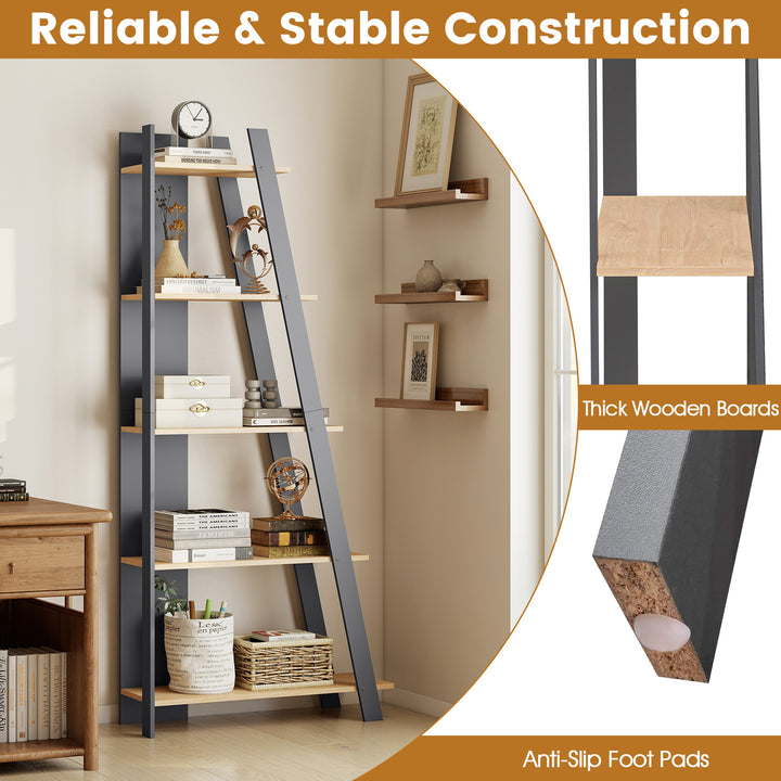 Giantex 4 Tier/ 5-Tier Narrow Wooden Vertical Trapezoidal Bookcase
