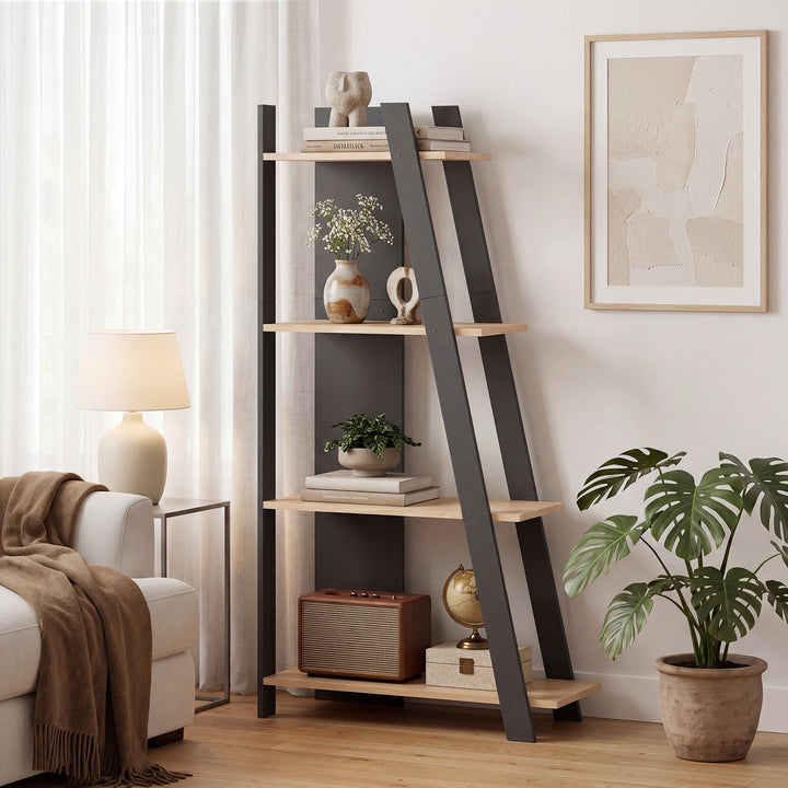 Giantex 4 Tier/ 5-Tier Narrow Wooden Vertical Trapezoidal Bookcase