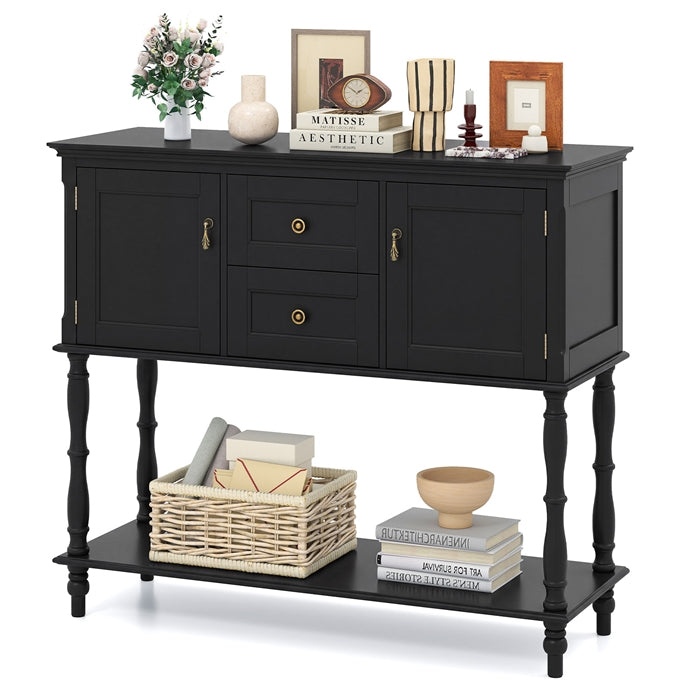 GIANTEX Console Table with 2 Drawers &amp; 2 Door Cabinets | Narrow Sofa Stand Behind Couch Table with Open Storage Shelf for Living Room