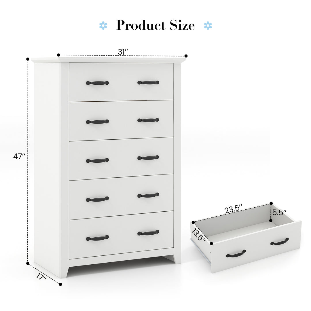 Giantex 5 Drawer Dresser Chest of Drawers - Vertical Dresser with 5 Pull-Out Drawers for Bedroom, Living Room, Entryway