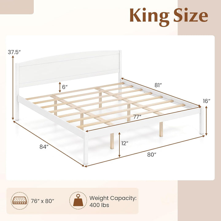 GIANTEX Wooden Bed Frame with Curved Headboard, Wood Slat Support | Farmhouse Platform Bed w/Heavy Duty Mattress Foundation