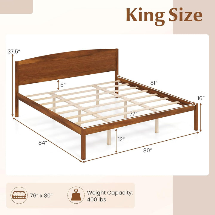 GIANTEX Wooden Bed Frame with Curved Headboard, Wood Slat Support | Farmhouse Platform Bed w/Heavy Duty Mattress Foundation