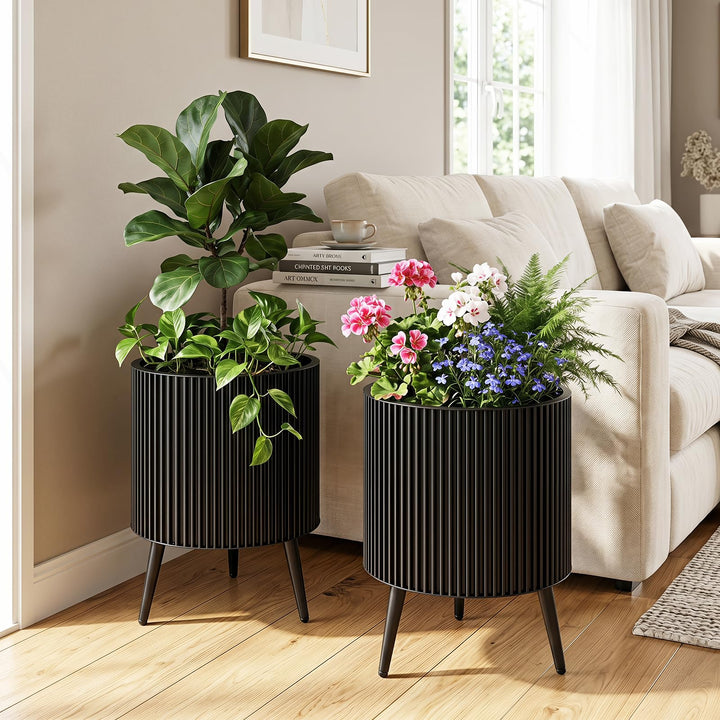Giantex Set of 2 Flower Pots with Stand with Drainage Holes