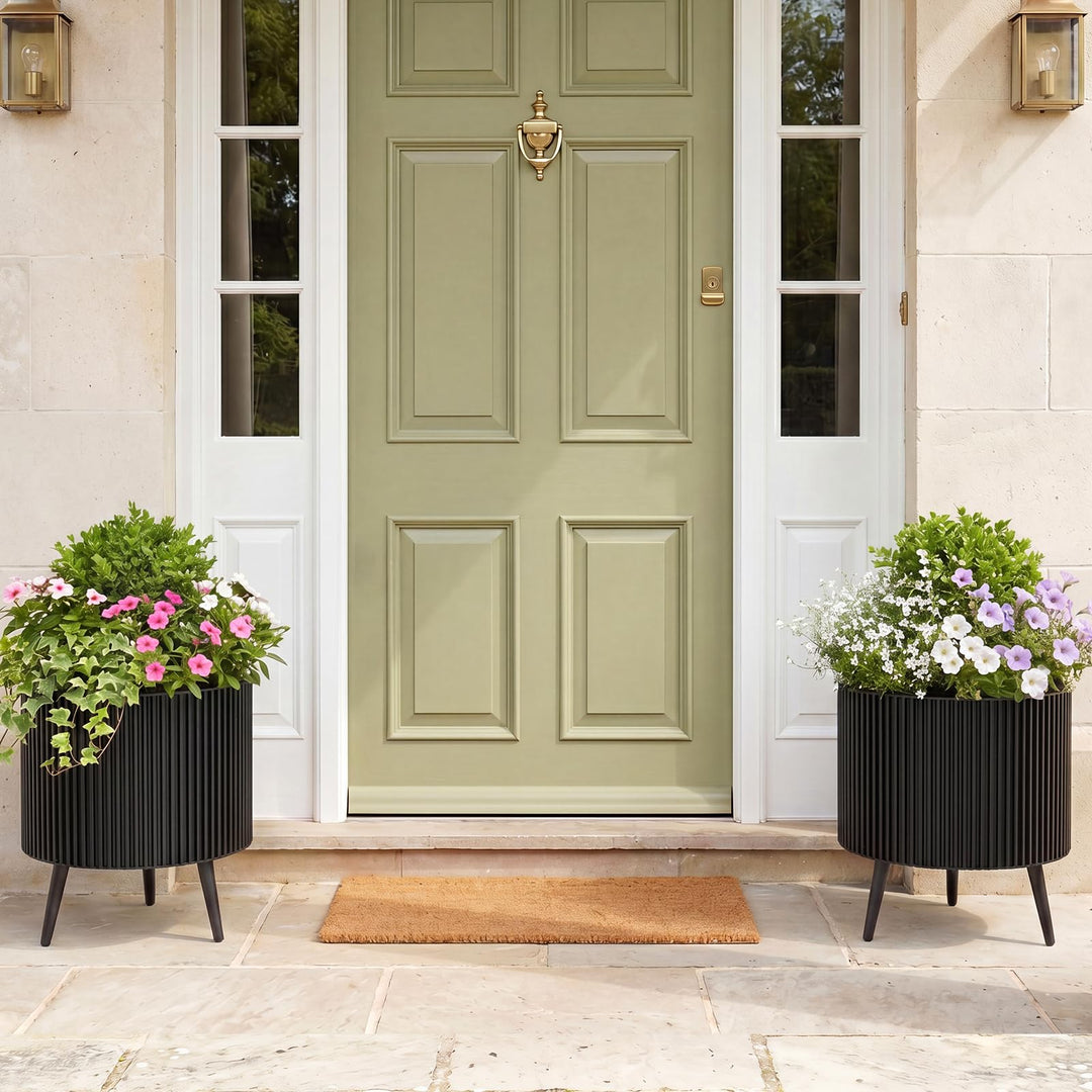 Giantex Set of 2 Flower Pots with Stand with Drainage Holes