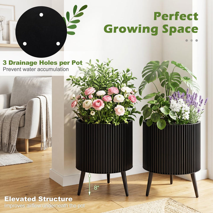 Giantex Set of 2 Flower Pots with Stand with Drainage Holes
