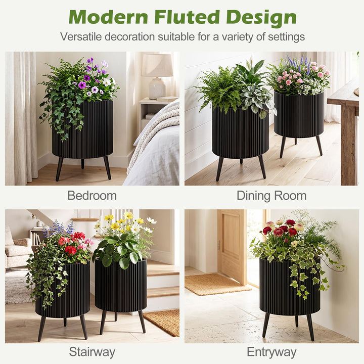 Giantex Set of 2 Flower Pots with Stand with Drainage Holes