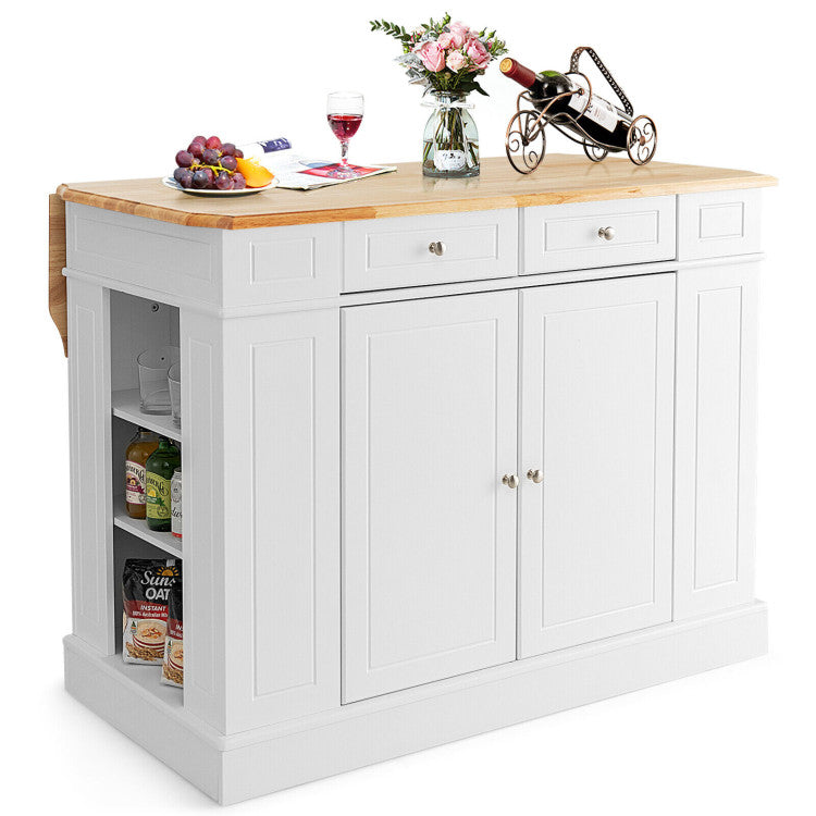 Giantex Kitchen Island with Drop Leaf, Rubber Wood Top, 2 Drawers, Storage Cabinets