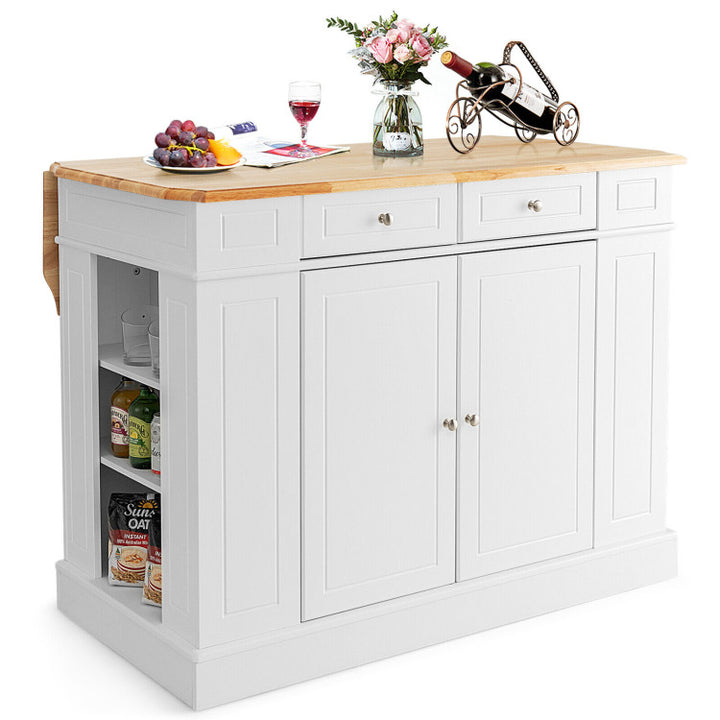 Giantex Kitchen Island with Drop Leaf, Rubber Wood Top, 2 Drawers, Storage Cabinets