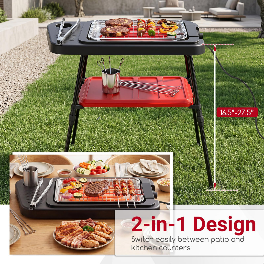 Giantex 2-in-1 Electric Grill and Griddle Indoor Outdoor with Adjustable Stand
