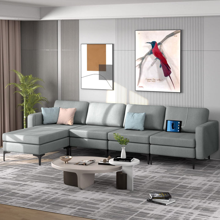 Giantex 4 Seat Convertible Sofa Couch with USB Ports Socket